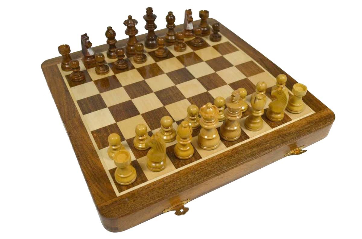 12" FOLDING WOODEN MAGNETIC Travel Chess Set 